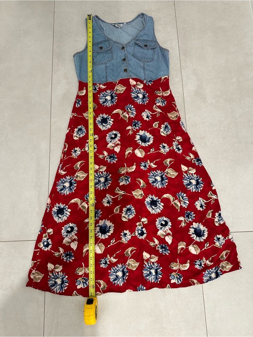 Denim Bodice Red Floral A-Line women Dress